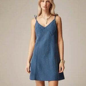 J. Crew Tie Shoulder Mini Slip Dress in Indigo Linen Size 4